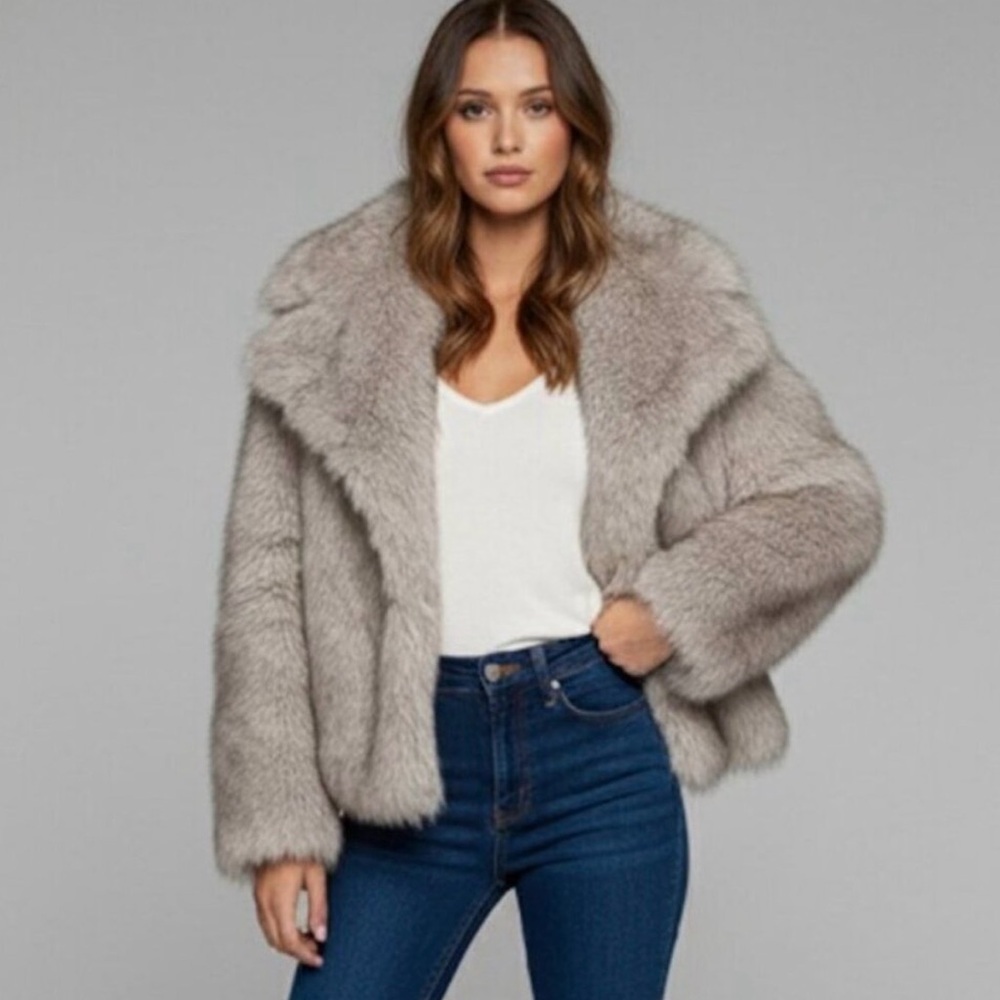 Faux Fur Jacket Oversized Gray
